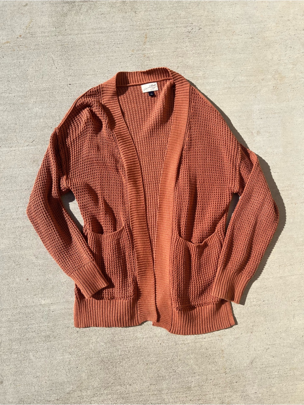 Universal Thread Burnt Orange Open-Front Waffle Knit Cardigan